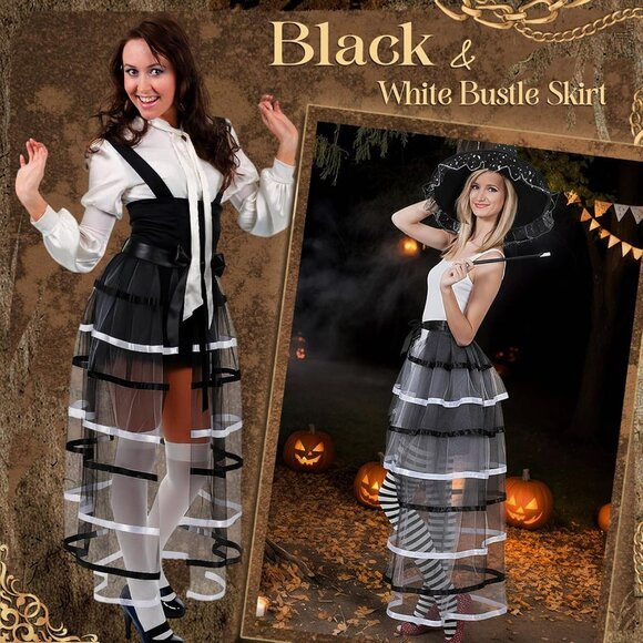 Steampunk Victorian Lace Tutu Skirt Women's Costume Black White Maxi - Picture 5 of 7